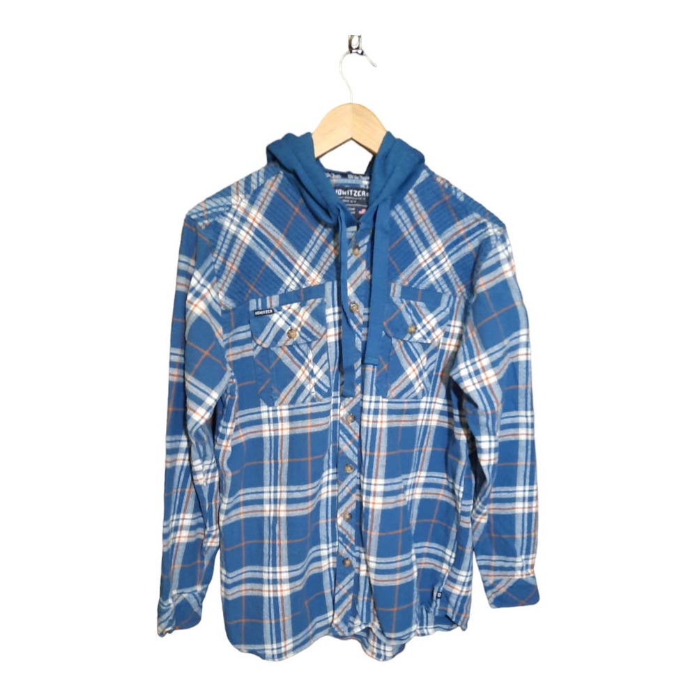 Howitzer Womens Hooded Flannel Button Down Button Flap Pockets Shirt Size Large
